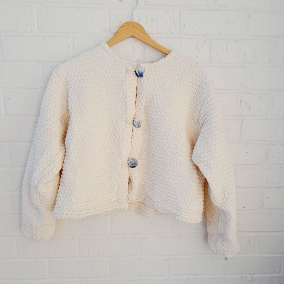 Wildrose Farm Jacket 100% Organic Heavy Cotton Waffle Shell Button Natural Sz: M - Picture 1 of 7